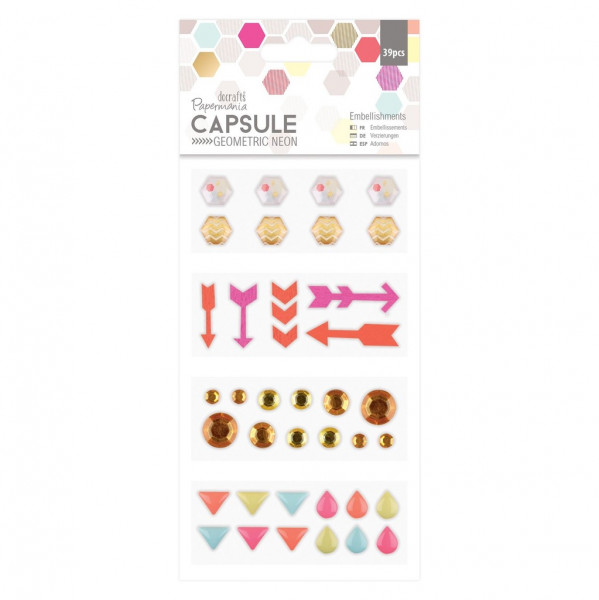 Papermania Embellishments (39pcs) - Capsule - Geometric Neon