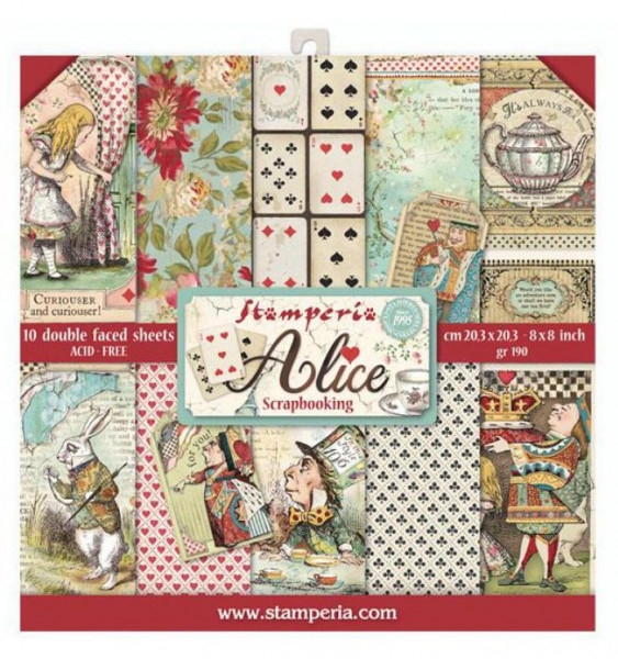 Stamperia 8x8 Paper pack Alice 10 Blatt
