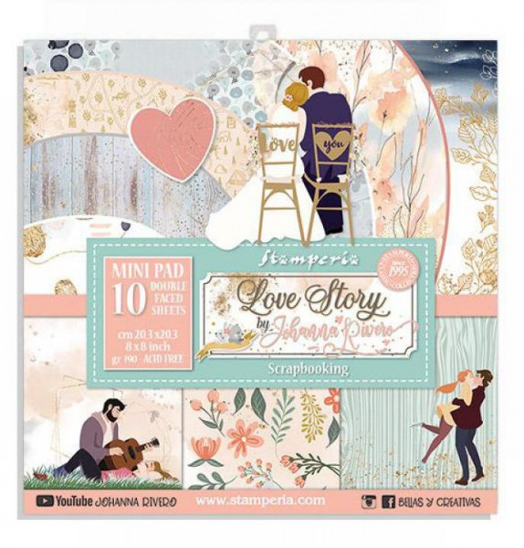 Stamperia 8x8 Paper Pack Love Story 10 Blatt