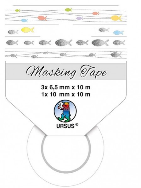 Ursus Masking Tape Fische 4 Rollen 3x 6,5 mm x 10 m und 1x10mmx10m