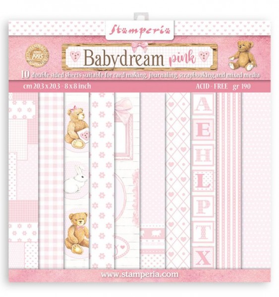 Stamperia Scrapbooking Small Pad 10 Blatt 20,3X20,3 cm (8"X8") Backgrounds Selection - BabyDream Pin