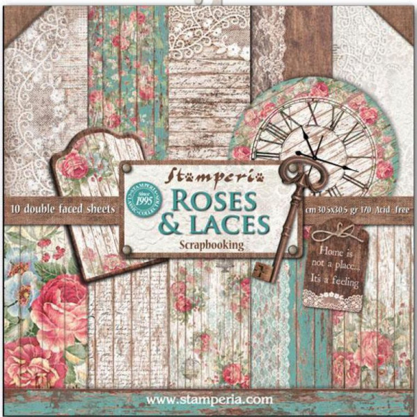Stamperia Roses and Laces Scrapbookpapier (10Blatt) (9,66€/m²)