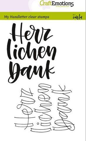 CraftEmotions Handletter clear stamps Herzlichen Dank