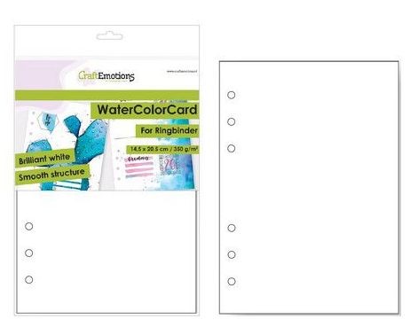 CraftEmotions Watercolor papier - bril. Ringbinder weiß 10 Bg 14,5x20,5cm - 350 gr - 6 Ring A5