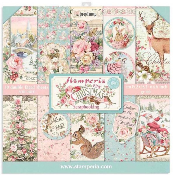 Stamperia Scrapbooking Extra small Pad 10 sheets cm 15,24x15,24 (6"x6") - Pink Christmas