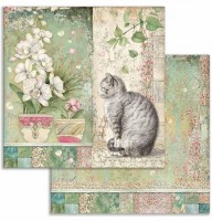 Stamperia Scrapbooking paper double face Cat and vase 12x12 Stamperia Scrapbooking paper double face Cat and vase 12x12