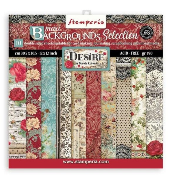 Stamperia Scrapbooking Pad 10 sheets cm 30,5x30,5 (12"x12") Maxi Background selection - Desire