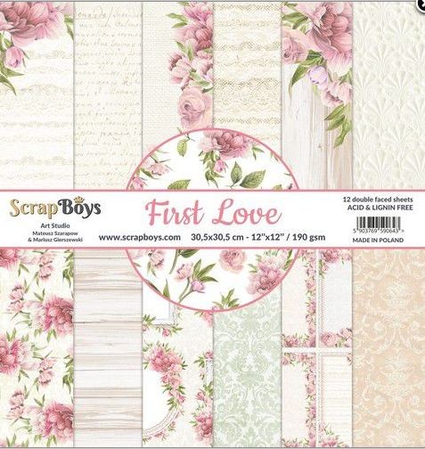 ScrapBoys First Love paperset 12 vl+cut out elements-DZ 190gr 30,5x30,5cm