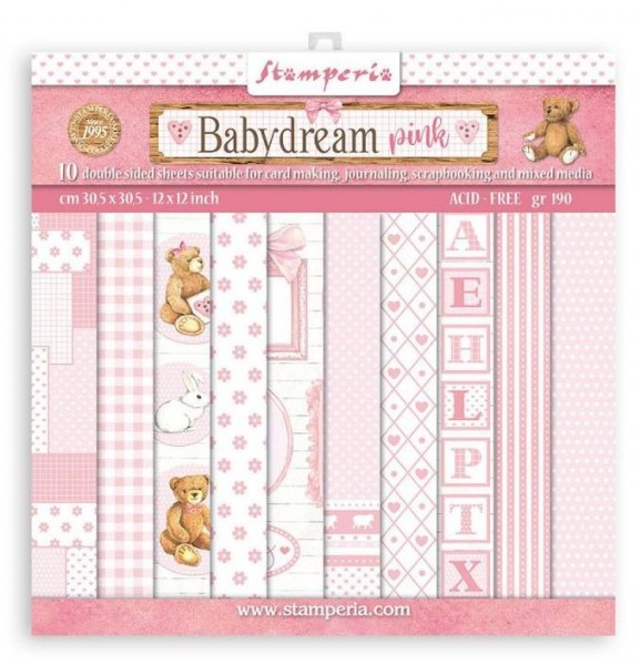 Stamperia Scrapbooking Pad 10 Blatt 30,5x30,5 cm (12"x12") - BabyDream Pink