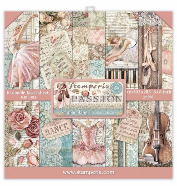 Stamperia Scrapbooking Mini Pad 10 sheets - 20.3X20.3 (8"X8") - Passion