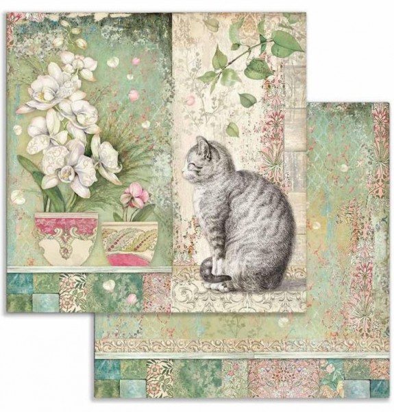Stamperia Scrapbooking paper double face Cat and vase 12x12