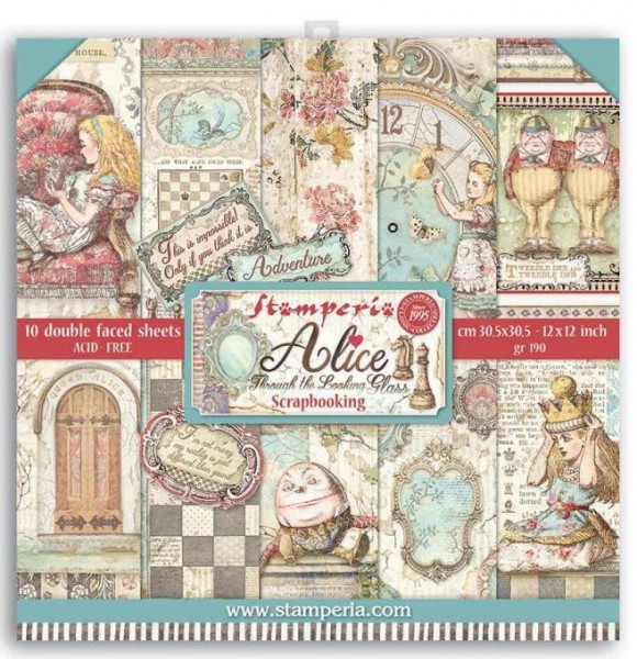 Scrapbooking Pad 10 sheets 30.5x30.5 (12"x12") Double Face Alice through the looking glass