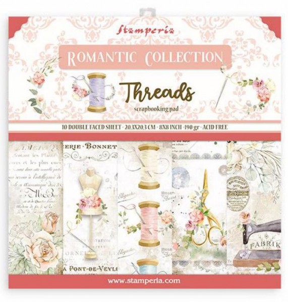 Stamperia Scrapbooking Mini Pad 10 sheets - 20.3X20.3 (8"X8") - Romantic Threads