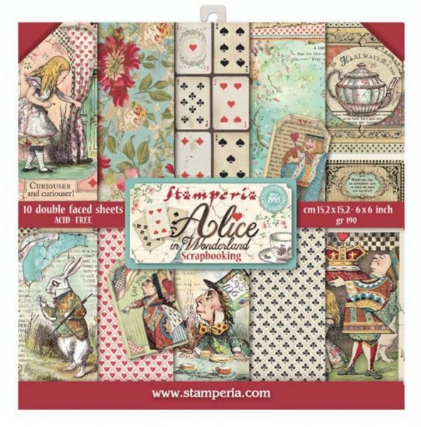 Extra small Pad 10 sheets - 15.24x15.24 (6"x6") Double Face Alice in Worderland