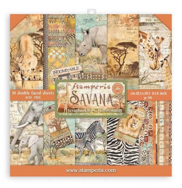 Stamperia Scrapbooking Small Pad 10 Blatt 20,3X20,3 cm (8"X8") - Savana