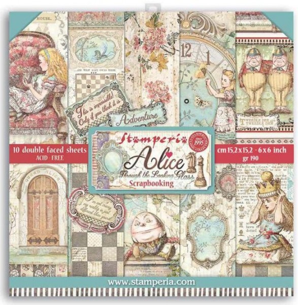 Extra small Pad 10 sheets - 15.24x15.24 (6"x6") Double Face Alice through the looking glass