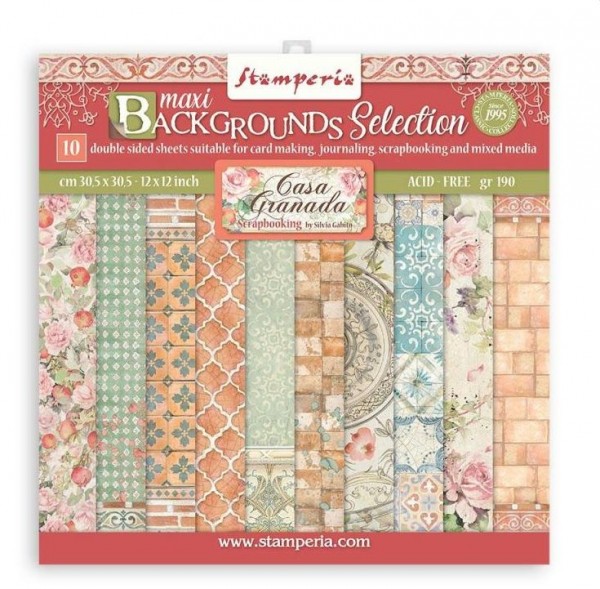 Stamperia Scrapbooking Pad 10 Blatt cm 30,5x30,5 (12"x12") Maxi Background selection - Casa Granada