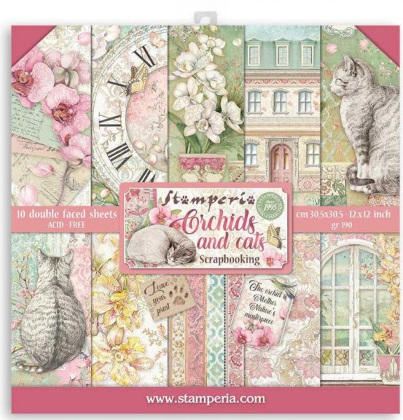 Stamperia Paper Pack 12x12 Orchids and Cats